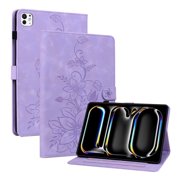 Tablet Case for FOXDOCK iPad Pro 13 2024 – Premium PU Leather Cover with Lily Embossed Design, Card Slots