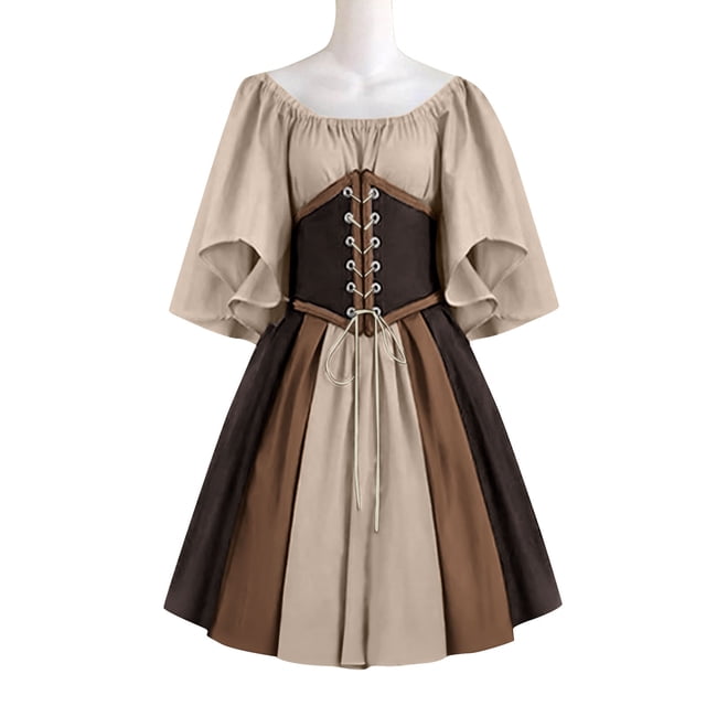 Robe Courte à Épaules Dénudées, Tenue de Fête Renaissance Médiévale Vintage à Manches Courtes, Robe Élégante et Confortable pour Femme