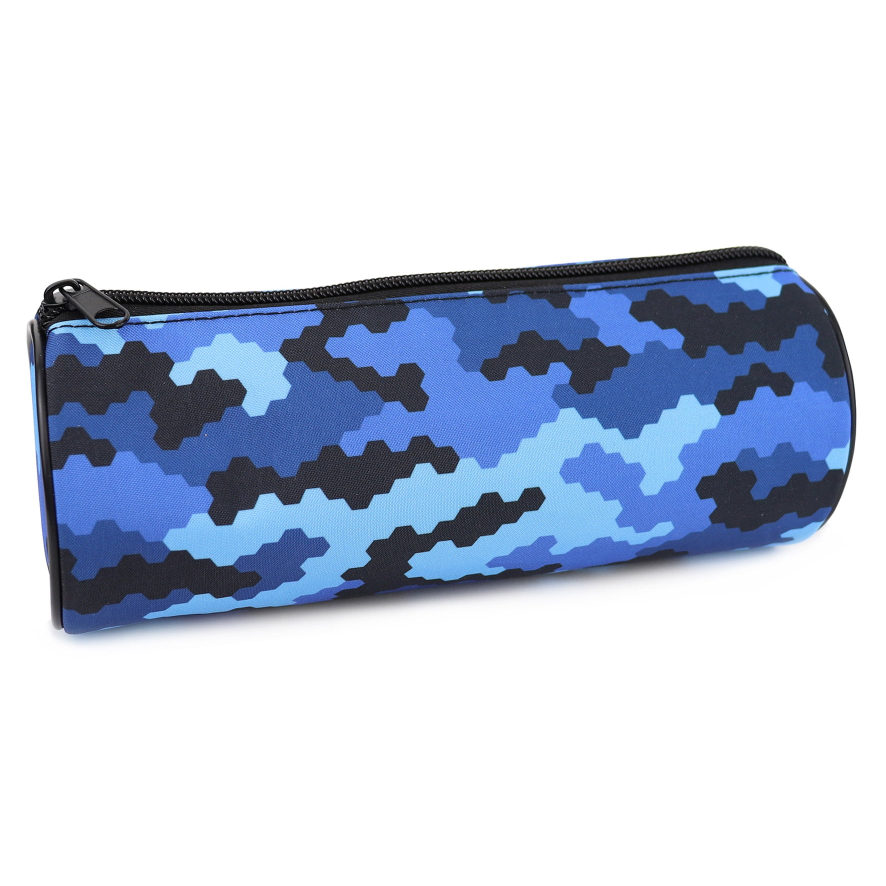 Pen+Gear  Étui à crayons cylindrique motif camouflage numérique bleu, polyester imprimé, l’école primaire et le premier cycle du secondaire