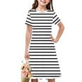 thumbnail image 1 of Soldes de Liquidation Aujourd'hui Offres Iumwxz Robe Décontractée Trapèze Robe Tunique pour Adolescentes Robes Col Rond à Rayures Graphique Robe à Manches Courtes pour Enfants Robes Sport pour Vacances 4-14a, 1 of 7