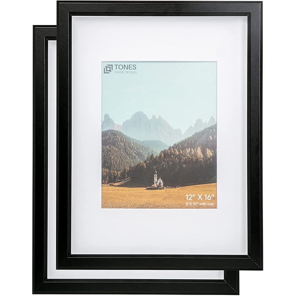 AmPm 16x20 Photo Picture Frame, Black Wood Frame, 2-Pack, with 12x16 Mat and Plexiglass (Black, 16 x 20 (Set of 2))