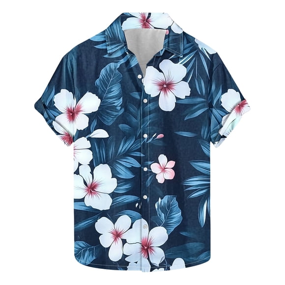 Men's Hawaiian Shirts for Men Floral Print Short Sleeve Lapel Button Up Shirt