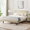 thumbnail image 2 of VECELO Twin/Full/Queen Bed Frame with Adjustable Height Upholstered Headboard, Strong Wood Slat Support, No Box Spring Needed, Beige, 2 of 6