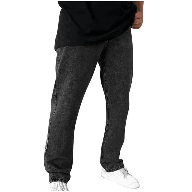 LOVZFMLL Jeans Men Zipper Button Solid Elastic Waist Casual Pocket Sports Trousers Pants