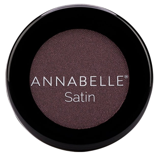 Annabelle Satin Single Eyeshadow in Mulberry, shown in a round black compact with a velvety satin texture and rich purple colour, providing highly pigmented, long-lasting powder eye shadow suitable for blending and shading eyelids.