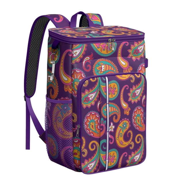 Colorful Ethnic Cooler Backpack - 20L Insulated Lunch Bag with Exotic Abstract Pattern, Lightweight & Durable for Camping, Beach & Road Trips