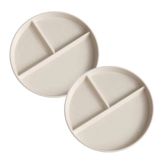 Oleegame Ensemble de Couverts en Acier Inoxydable 2 Pcs Assiettes en Blé pour Adultes Ensemble de Vaisselle Réutilisable Assiette Compartimentée pour Enfants Plateau à Salade en Plastique Bariatrique Plateau à Lunch Micro-Ondes et Lave-Vaisselle Beige