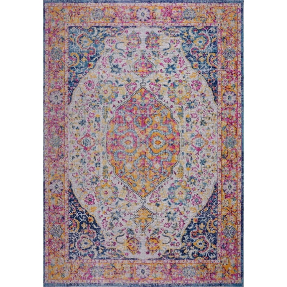 Tapis d'Intérieur/extérieur Traditionnel Florida Crème Bleu 2 Pieds7 Pouces x 4 Pieds11 Pouces
