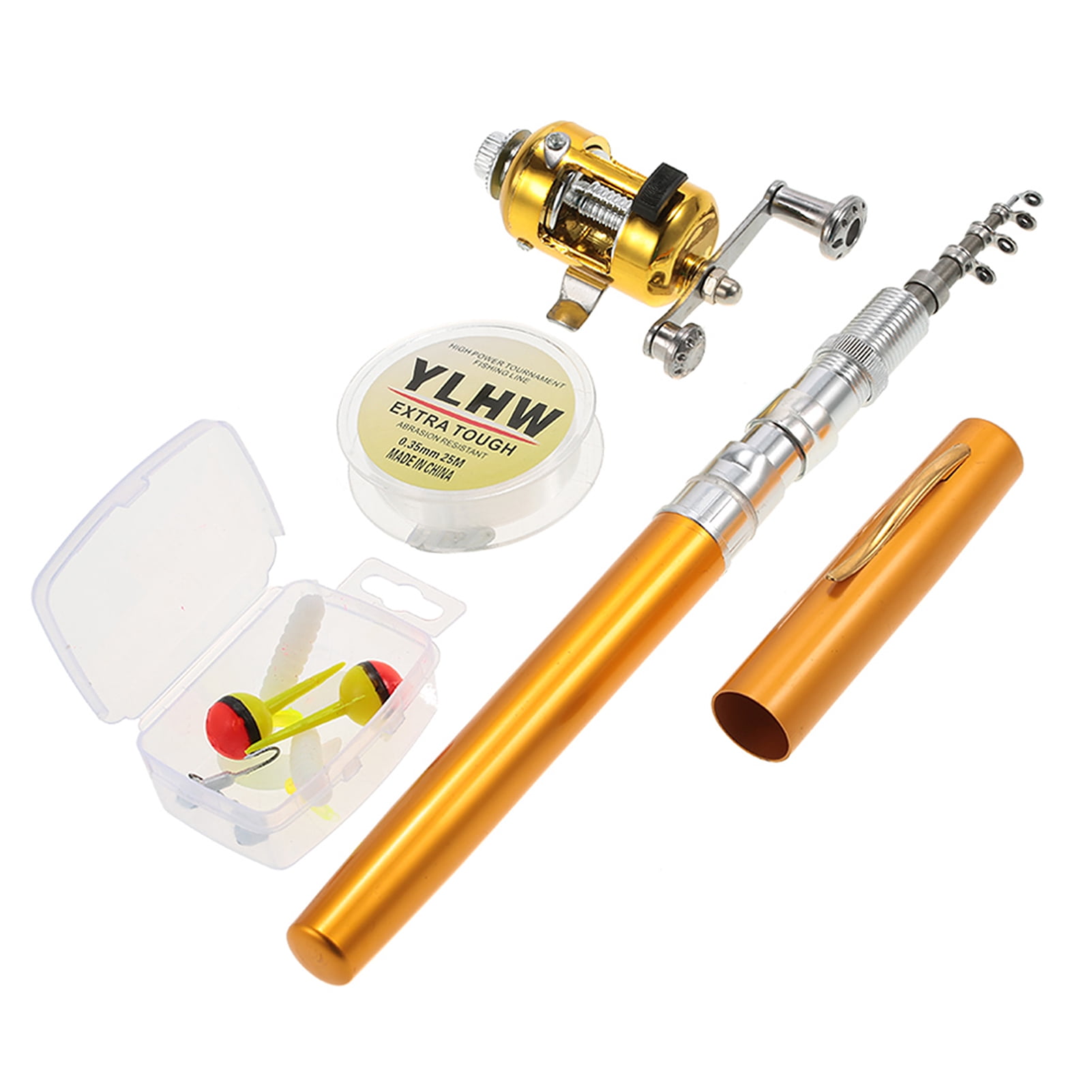 Yeacher Fishing Rod Reel Combo Set Mini Telescopic Portable Pocket Pen Fishing Rod Pole + Reel Aluminum Alloy Fishing Line Soft Lures Baits Jig Hooks