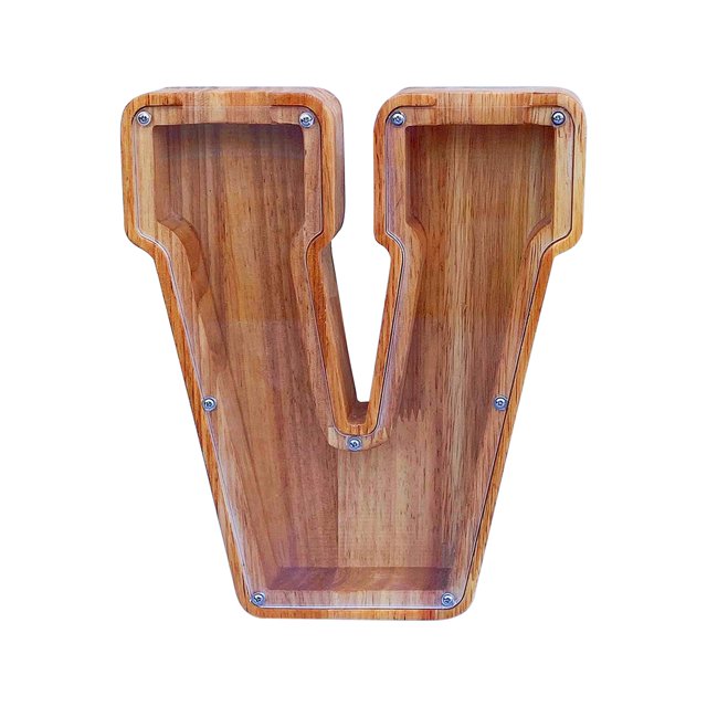 Wooden English Letter Savings Can with Transparent Glass Front for Coin Storage