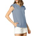 thumbnail image 4 of INSPIRE CHIC Women's Solid V Neck Cap Short Sleeves Work Blouse, 4 of 6