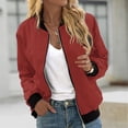 thumbnail image 2 of Womens Fashion Jacket Casual Stand Collar Zip Up Lightweight Coat Fall Color Block Jackets with Pockets Red XXL, 2 of 5
