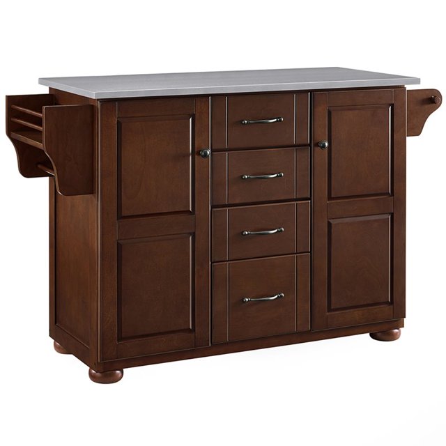 Crosley Eleanor Stainless Steel Top Kitchen Island in Mahogany