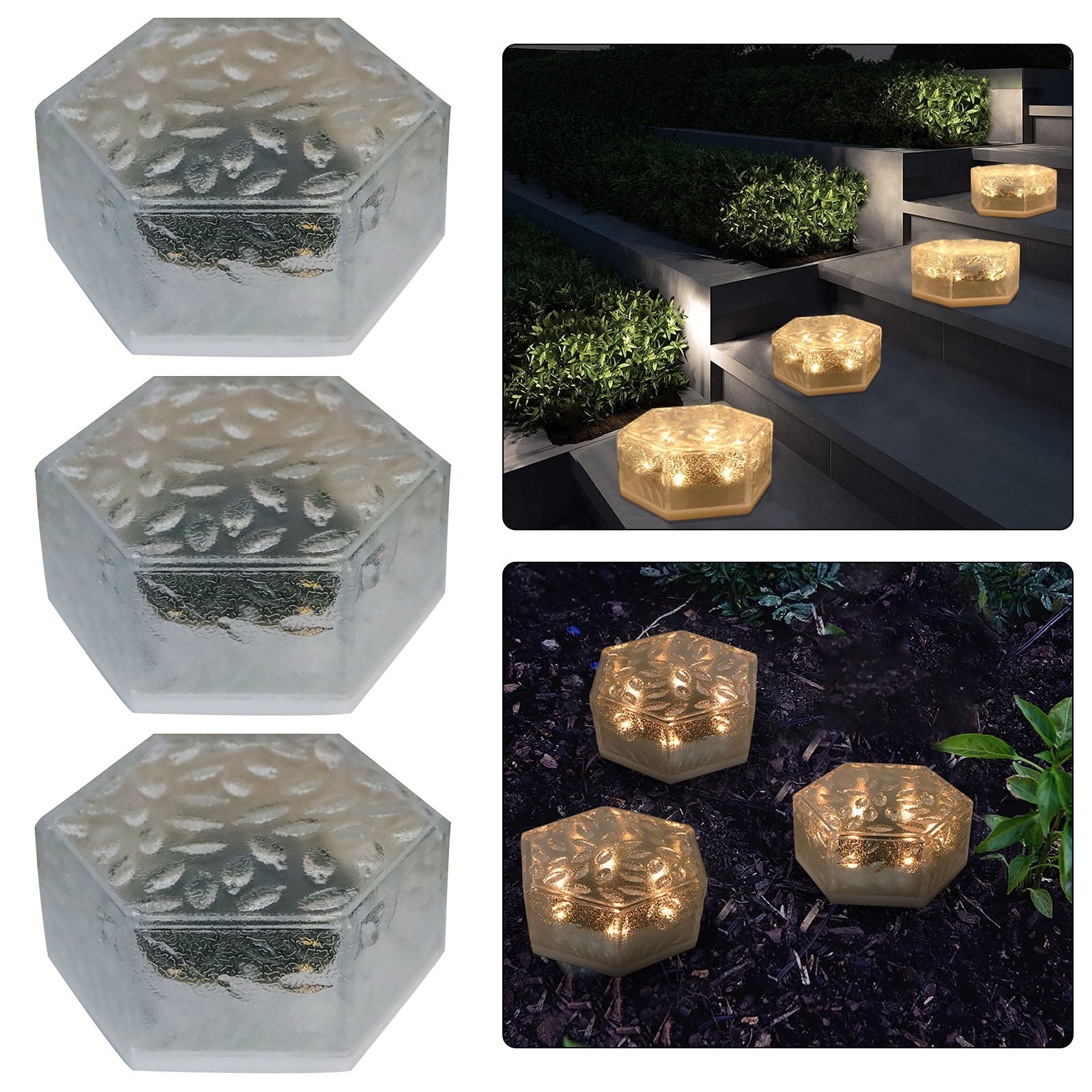 TopLLC Solar Hexagonal Ice Brick Buried Lamp Garden Courtyard Terrace Outdoor Decorative Floor Lamp Solar brick lights