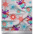 thumbnail image 1 of Soimoi Gray Poly Georgette Fabric Snowflake & Pig Kids Print Fabric by the Yard 42 Inch Wide, 1 of 3