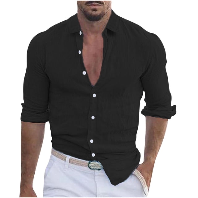 XZNGL Chemise à Manches Longues Homme Unie Décontractée Mode Col Rabattu Bouton Chemise à Manches Longues Blouse Chemises Habillées pour Hommes Chemises à Manches Longues pour Hommes Manches Longues Homme Chemise à Manches Longues