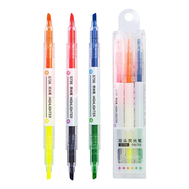 Dadatutu Highlighters, Fine & Chisel Tip Highlighters Assorted Colors, Colored Highlighters, Highlighter Pens Markers for Journaling 3Pcs 3Ml