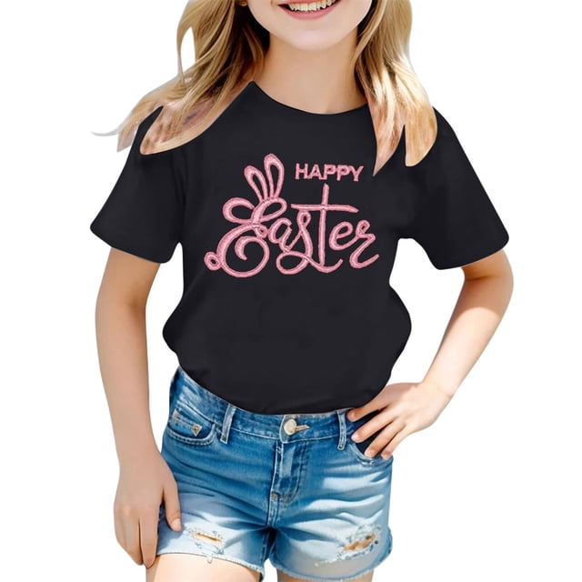 LUOGENLI T-Shirt pour Filles Mode Décontractée pour Enfants Imprimé Col Rond Manches Courtes T-Shirt Maxi Ensembles 2 Pcs Manches Longues Noir 1-2 Ans