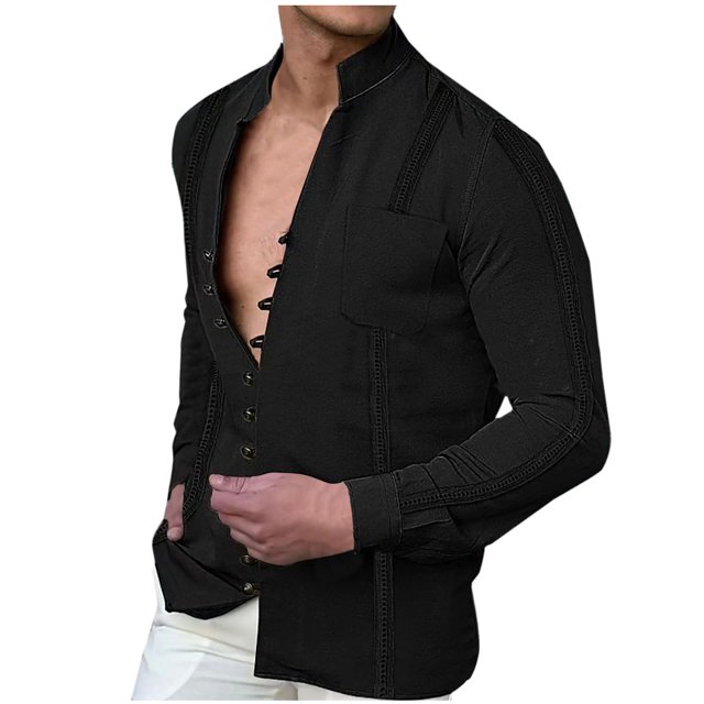 Mode Décontractée pour Hommes Col Rabattu à Boutons Manches Longues avec Chemisier Chemise