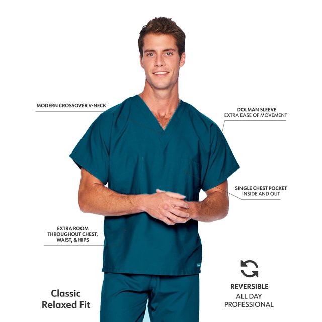 Landau Essentials Haut de Sarrau à Encolure en V : 1 Poche, Réversible, Unisexe, Coupe Classique Décontractée Sarraus Médicaux 7502