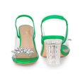 thumbnail image 4 of BLISSFUL STEP Women's Clear Slingback Rhinestone Peep Toe Block Heels Sandals Green (Size 9), 4 of 4