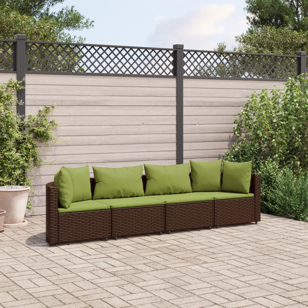 vidaXL Ensemble de Canapé de Jardin 4 Pcs avec Coussins en Poly Rotin Marron