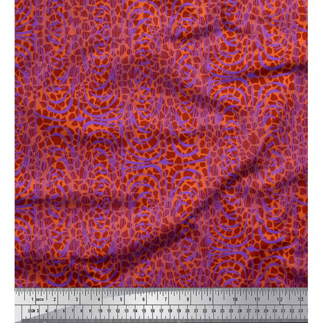 Soimoi Orange polyester Crepe Fabric Leopard & Wild Animal Skin Fabric Prints by Yard 42 Inch Wide
