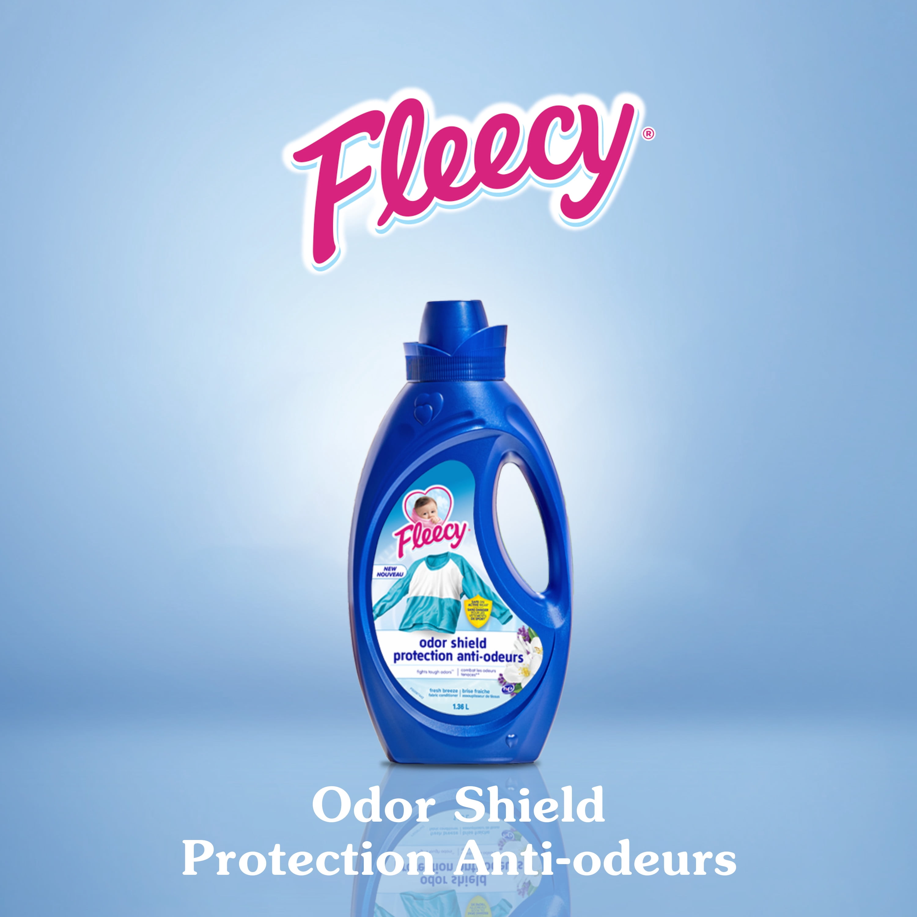 Fleecy Assouplissant à Linge Liquide Bouclier Anti-Odeurs, Parfum Brise Fraîche, 1,36 L