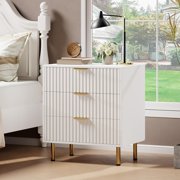 BeesClover Fluted Dresser for Bedroom, Chest of Drawers with Gold Tone Handleswith Gold Tone Handles & Legs, 3 Drawers Dresser Modern Nightstand for Living Room, Hallway, Entryway