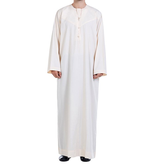 RXIRUCGD Robe Musulmane pour Homme, Robe Arabe Mi-Longue Style Long, Manches Longues, Col, Poche, Chemise Longue, Mode Décontractée, Beige, Taille : M
