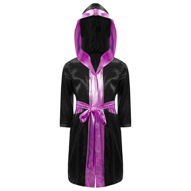 Alvivi Enfants Garçons Robe de Boxe Art Martial Muay Thaï Uniforme Manches Longues Kick Boxe Robe à Capuche Ensembles Noir&Rose C 16
