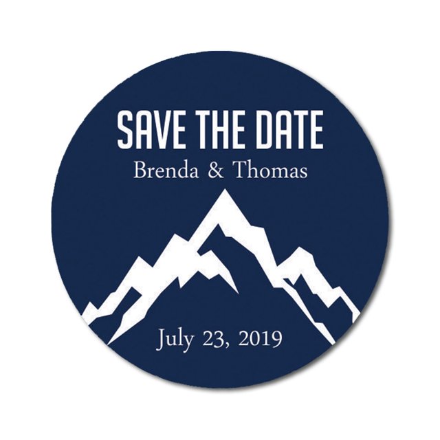 Darling Souvenir Round 45 Pcs Snowy Mountain Save The Date Stickers Personalized Bride Groom Names And Date Envelope Seals - Navy Blue