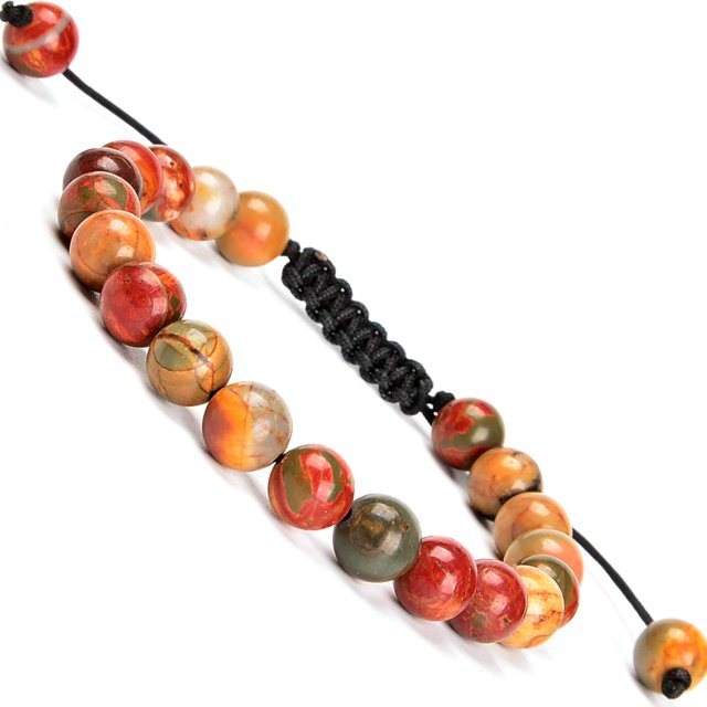Natural Healing Power Gemstone Crystal Beads Unisex Adjustable Macrame Bracelets 8mm,Picasso Jasper