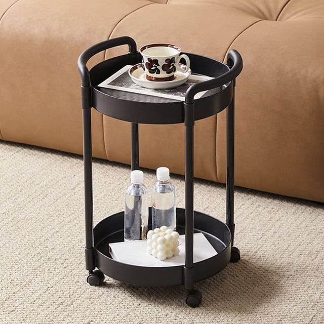 Mobile Storage Cart with Wheels | Rolling Side Table or Bedside Shelf | Portable Utility Cart for Living Room, Bedroom, Office or Study | Small Plastic Organizer Cart for Holding Books,