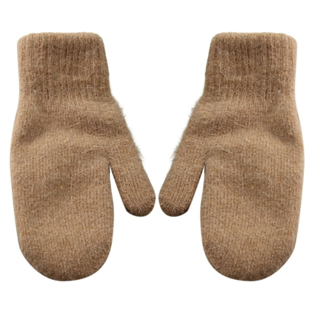 1 Pair Women Mittens Double-layers Cute Stretchy Soft Thickened Cold Resistant Solid Color Autumn Winter Girls Gloves for Riding