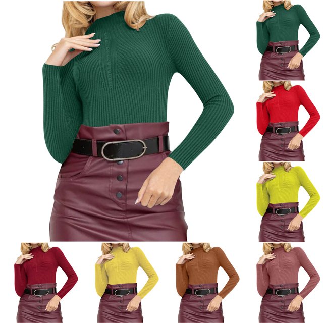 breaise Women's 2025 Spring Long Sleeve Pullover Ribbed Knit Sweater Mock Neck Slim Fit Basic Casual Tee Tops S-XL