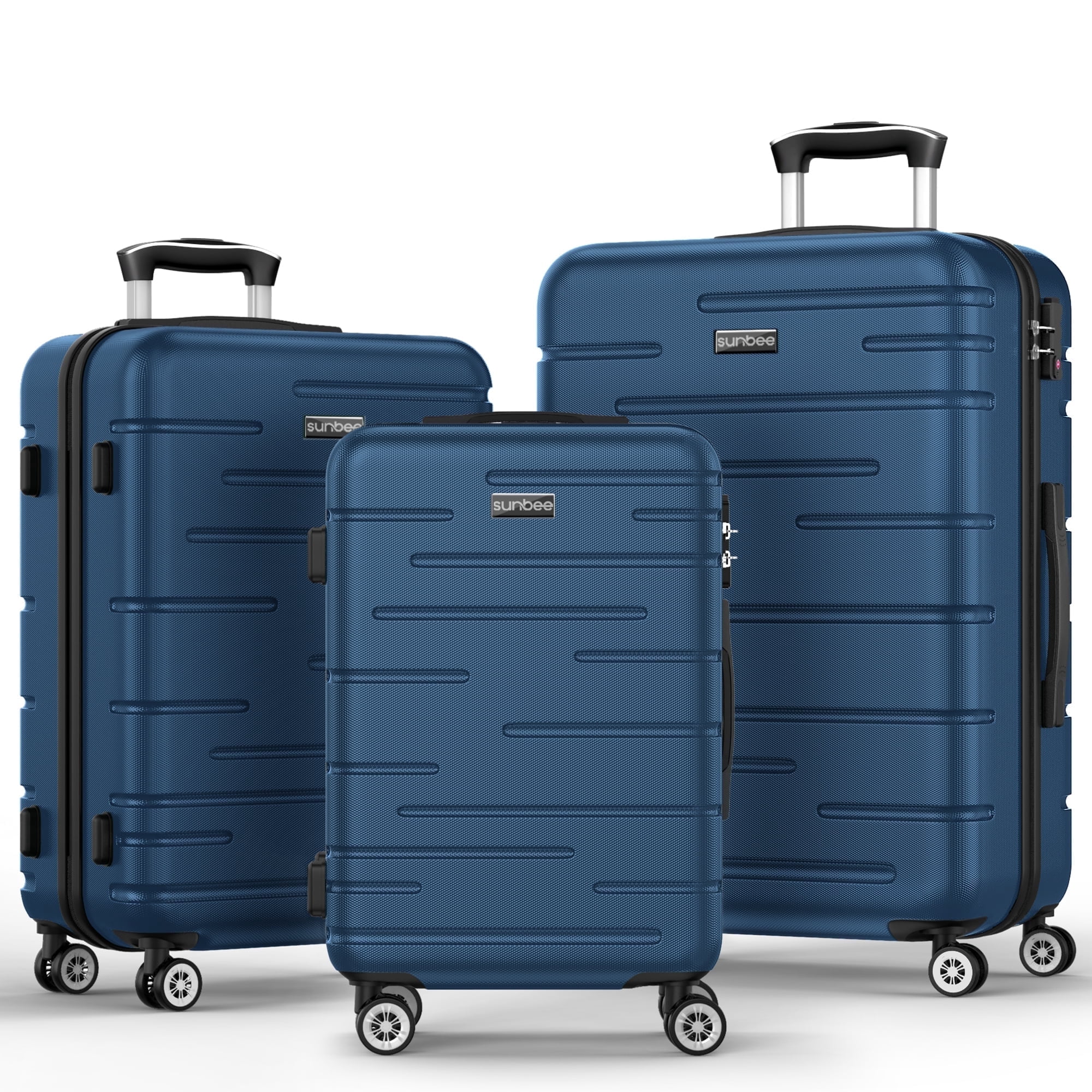 Sunbee Ensemble de 3 Valises, Valise Rigide en ABS avec Serrure TSA, Légère et Résistante, à Roulettes Multidirectionnelles, Bleue