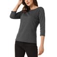 thumbnail image 4 of INSPIRE CHIC Haut à Carreaux Pied-de-Poule pour Femme Manches 3/4 Encolure Bateau Extensible Blouse de Bureau L Gris Foncé, 4 of 6