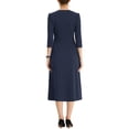 thumbnail image 3 of INSPIRE CHIC Robe de Travail pour Femme Ligne A Manches 3/4 Robe Midi Élégante S Bleu Marine, 3 of 6