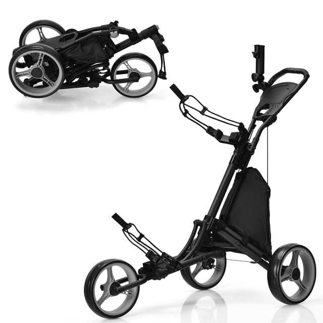 Goplus Chariot de Golf Pliant à 3 Roues avec Sac, Tableau d'Affichage, Poignée Ajustable, Gris