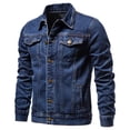 thumbnail image 1 of LOVZFMLL Jackets for Men's Solid Color Button Pocket Slim Fashion Casual Work Denim Jacket, 1 of 3