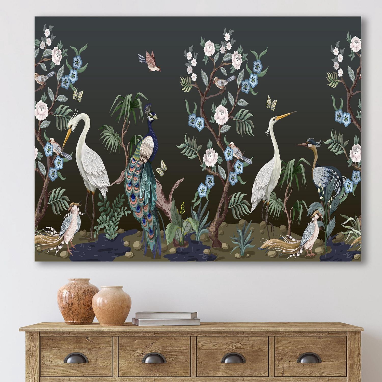 Designart Chinoiserie Aux Oiseaux Et Pivoines IV Art mural sur toile