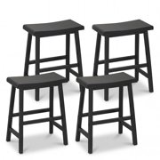 Gymax Solid Wood Saddle Bar Stools Set of 4 Backless Wooden Barstools w/Footrests Black