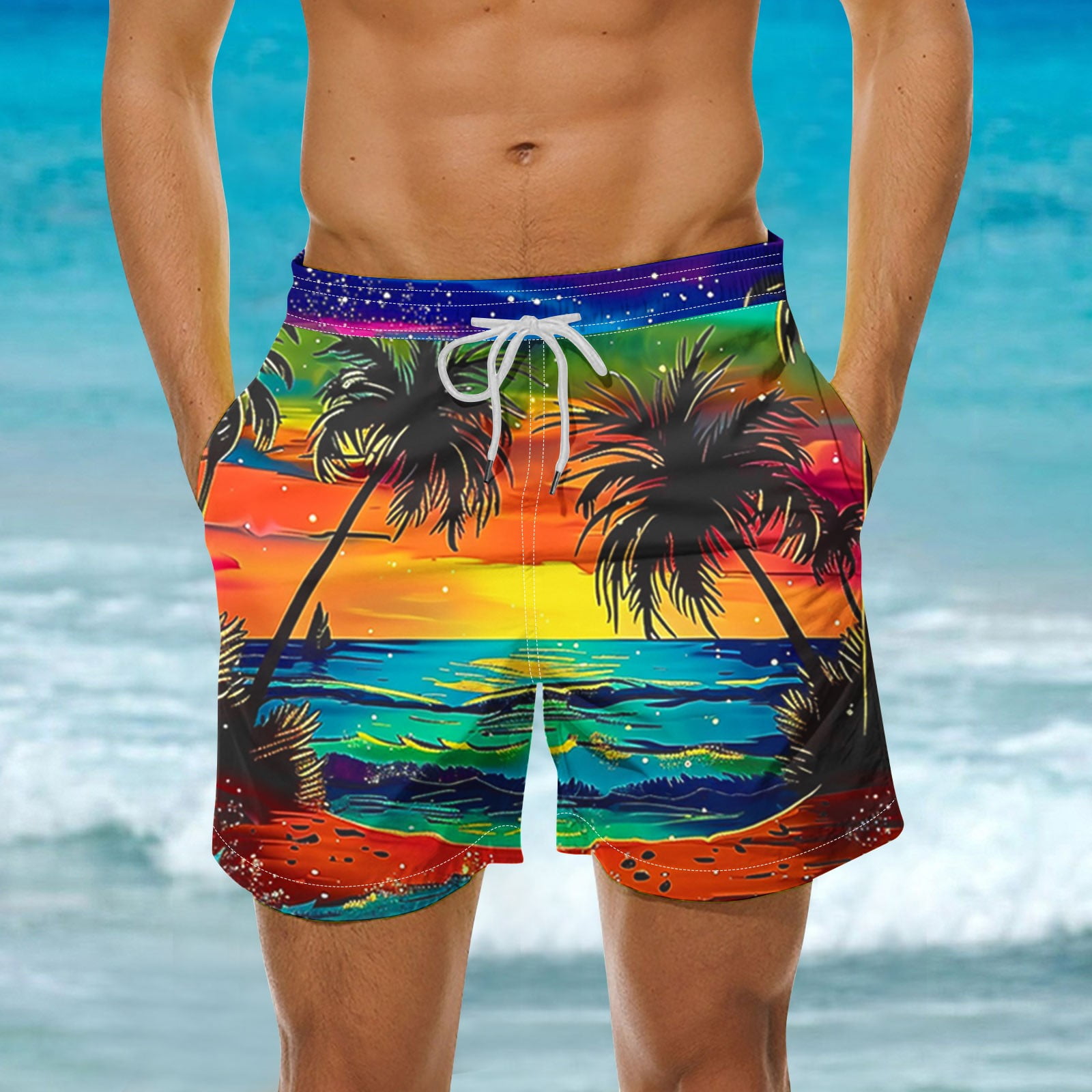 Amzcrzy Mens Shorts Plus Size Shorts S-5XL Fashion Hawaiian Print