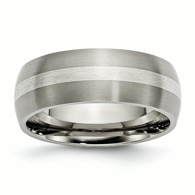 Bague Anneau Brossé 8 mm en Incrustation d'Argent Sterling Titane Taille 13