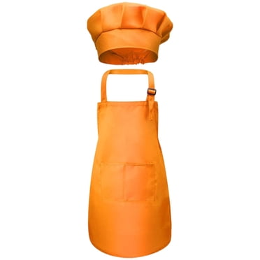 Tablier pour Enfants et Toque de Chef, Tablier de Chef pour Enfants Ajustable, Tablier Garçon Fille avec 2 Orange m