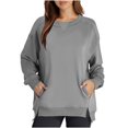 thumbnail image 1 of Penkiiy Chandail en Molleton pour Femmes Col Rond Chandail Tops Chandails en Molleton Surdimensionnés avec Poches Tenues Automne 2024 m Gris, 1 of 6