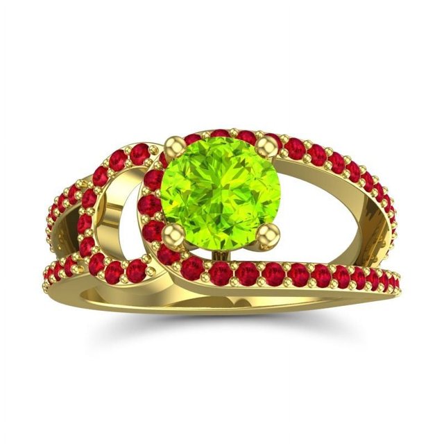 2.50 Ct Forme Ronde Péridot & Rubis Rouge Belle Bague de Fiançailles pour Fiancée Solide 14K Or Jaune Taille 6.5 par Diamond-Capitals