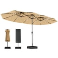 thumbnail image 1 of Outsunny 15ft Double-sided Patio Umbrella Outdoor Parasol w/ Base, Khaki, 1 of 10