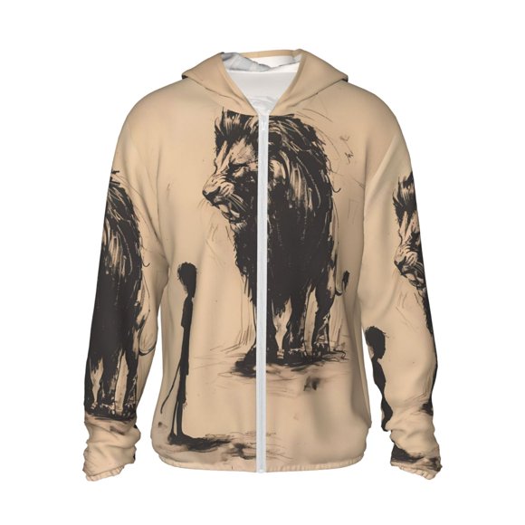 Vsdgher Chandail à Capuchon pour Adulte avec Imprimé Croquis d'Enfant et de Lion, Maillot Dermoprotecteur pour Hommes Femmes, Chandails de Pêche à Manches Longues avec Protection Solaire pour Course Athlétique Natation - Moyen